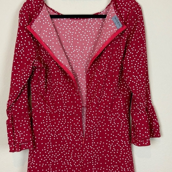 Aidan Red/Cream Polka Dotted Midi Dress with 3/4 Bell Sleeves; Size S - Picture 6 of 7